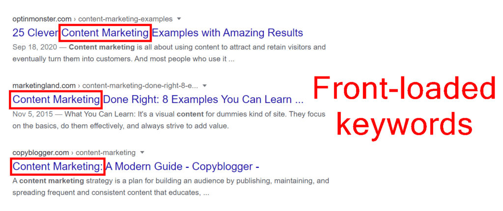 Front Loaded Keywords In Title Tags