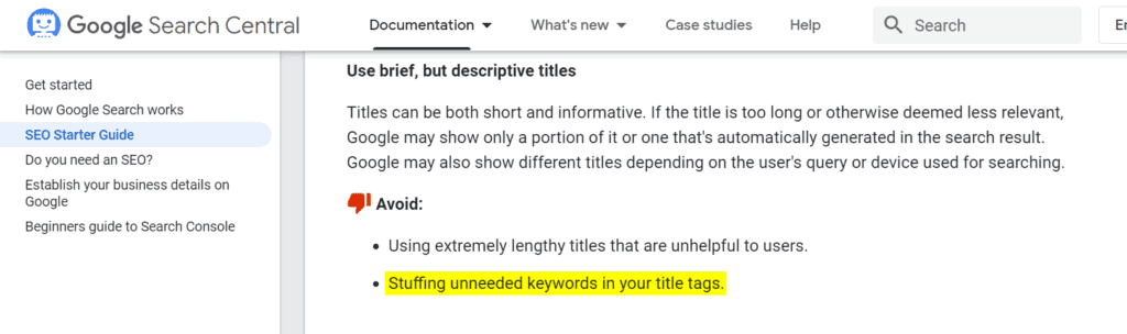 Google Search Central - Title Tags Keyword Stuffing